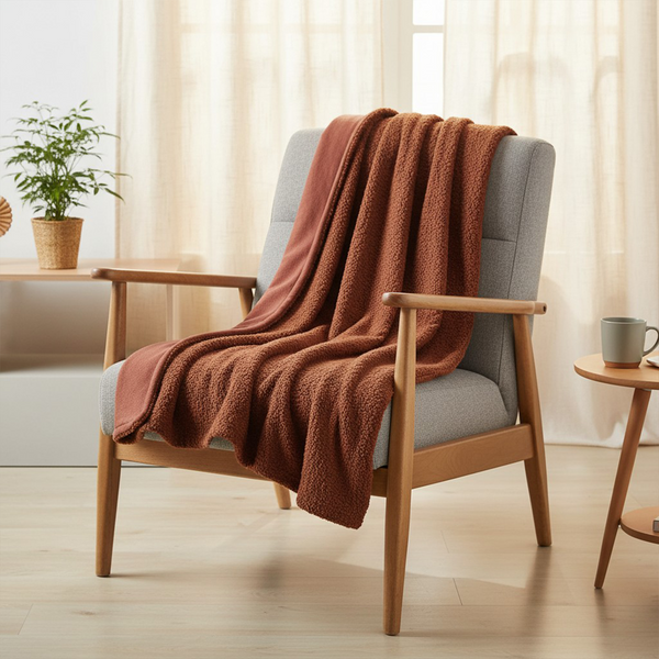 Plaid Paddou Bouclette Roux 160X200 - Mondial Tissus-image