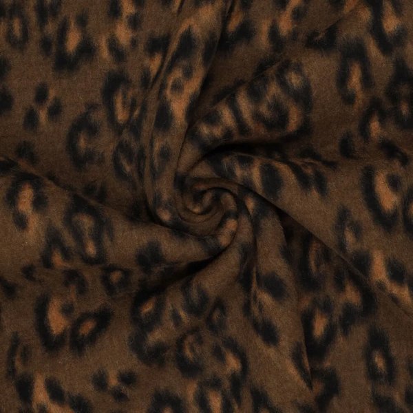 Tissu Lainage Feutré LéOpard Marron - Mondial Tissus-image