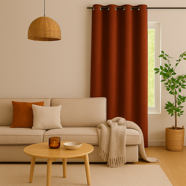 Rideau Paddou Bouclette Roux 140X260 - Mondial Tissus-image