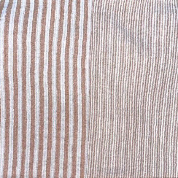 Tissu Double Gaze Rayures Caramel Et Blanc Cassé - Domotex - Mondial Tissus-image