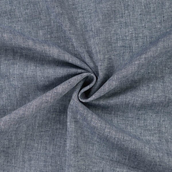 Tissu Coton Lin Chevron Chiné Bleu Marine - Mondial Tissus-image
