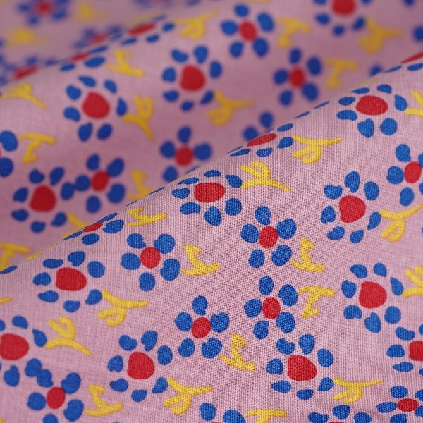 Tissu Popeline Coton Floral Rond Bleu Rose - MT - Mondial Tissus-image