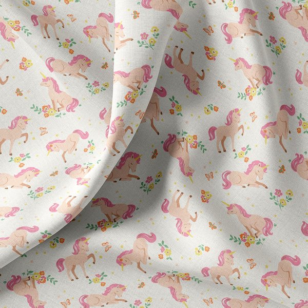 Tissu Cretonne Licorne Rose éCru - Domotex - Mondial Tissus-image