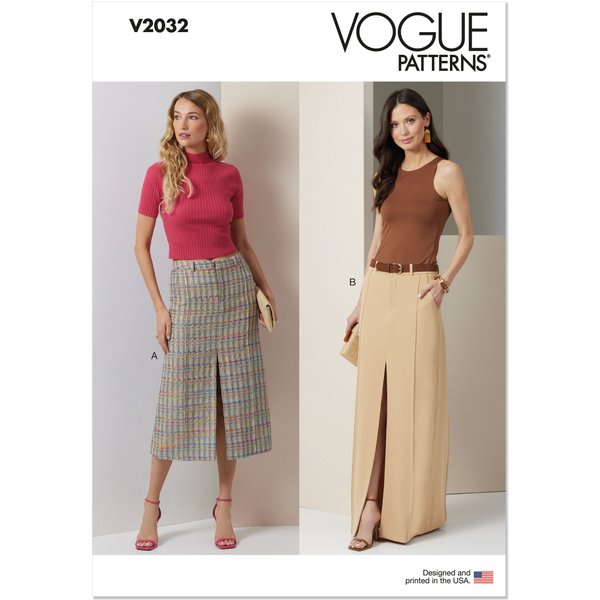 Patron Vogue V2032Y5 Femme Jupe Fente Devant 46 Au 54 - Vogue - Mondial Tissus-image