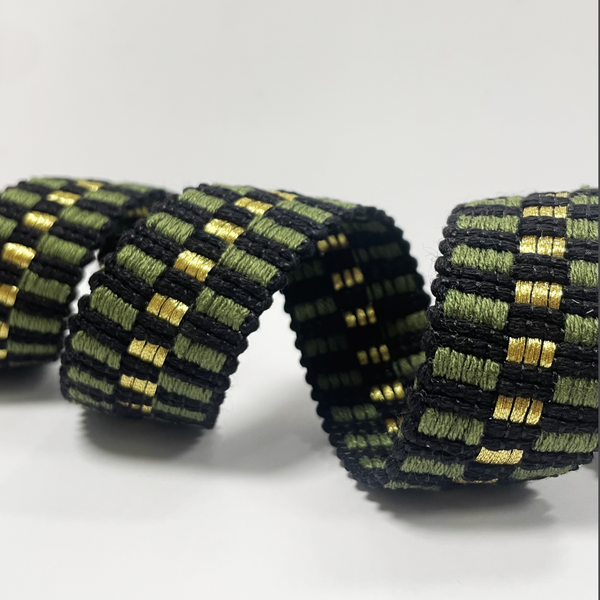 Sangle Damier Lurex Kaki 30Mm - Mondial Tissus-image