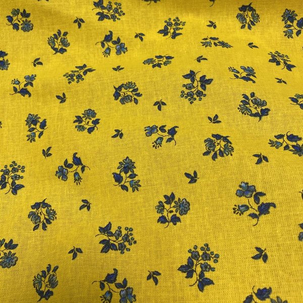 Tissu Cretonne Enduite Petit Floral Jaune - Mondial Tissus-image