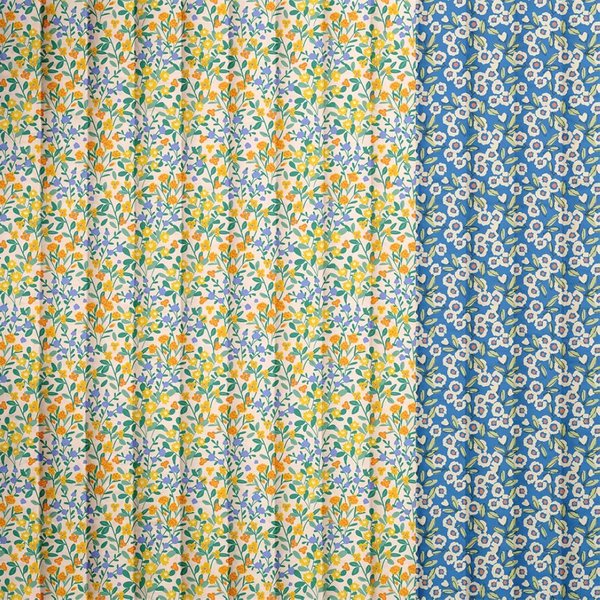 Tissu Matelassé Coton Fleurette Jaune Envers Fleurettes Bleu - Domotex - Mondial Tissus-image