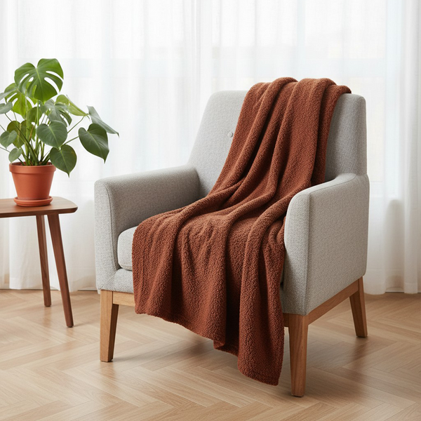 Plaid Paddou Roux Bouclette 125X150 - Mondial Tissus-image