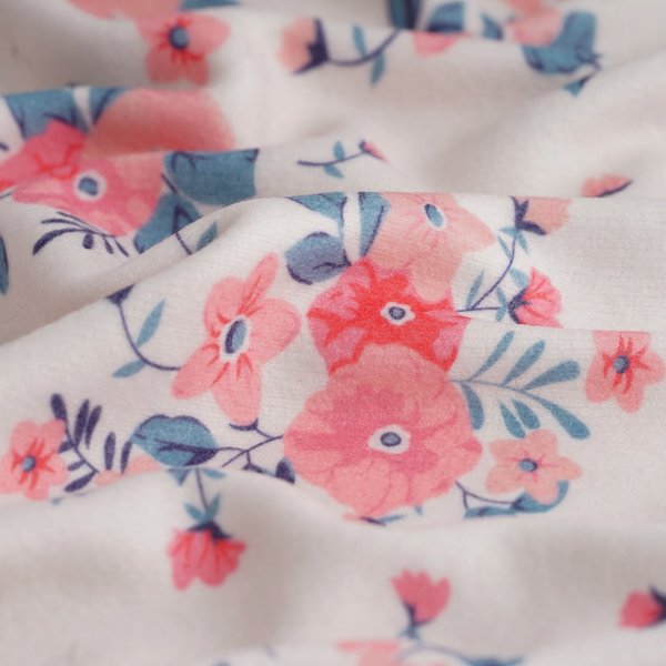 Tissu Maille Polyviscose 1X1 Gratté Fleurs Rose éCru - MT - Mondial Tissus-image