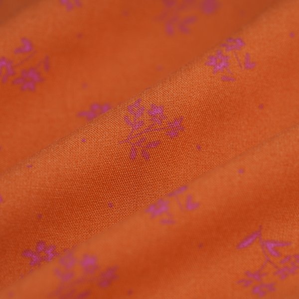 Tissu Popeline Viscose Ecovero Floral Rose Orange - MT - Mondial Tissus-image