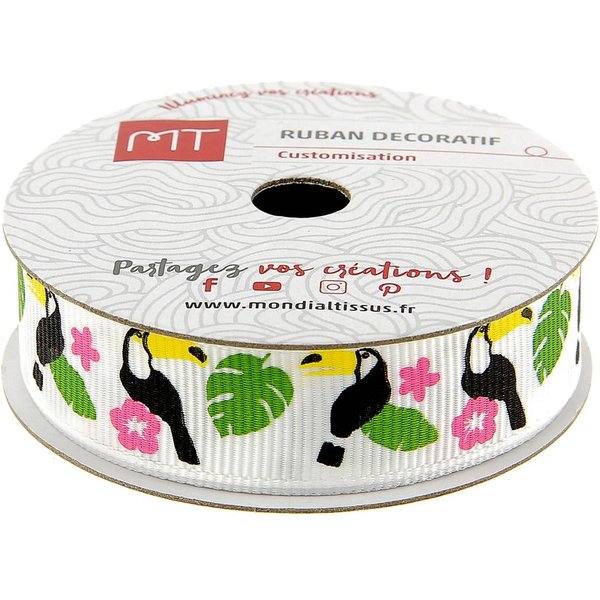 Bobine Ruban Gros Grain Toucans 16 Mm X 4 M Mt - Mt - Mondial Tissus-image