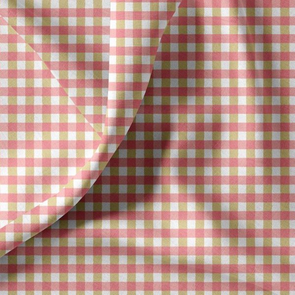 Tissu Cretonne Coton Imprimé Damier Rose Et Sorbet - Mondial Tissus-image