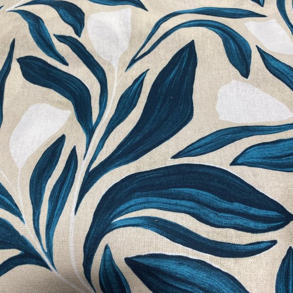 Tissu Bachette Imprimé Feuillage Doux Bleu - Mondial Tissus-image