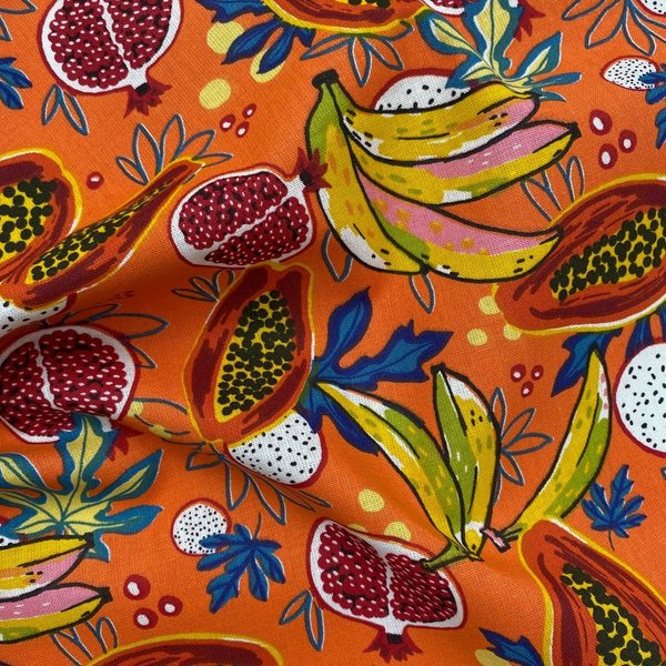 Tissu Cretonne Enduit Imprimé Tutti Frutti Orange - Mondial Tissus-image