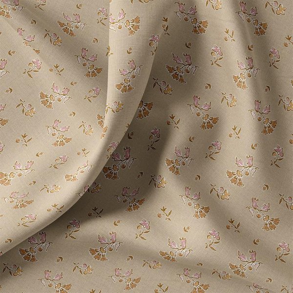 Tissu Cretonne Imprimé Enduit DéLicate Fleur Indienne éCru - Domotex - Mondial Tissus-image