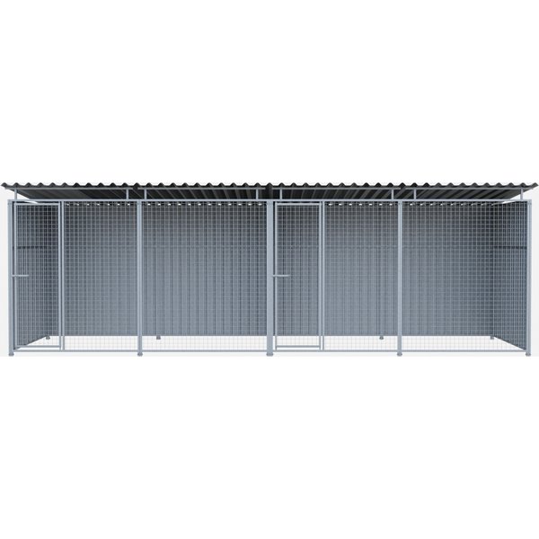 Chenil MéTal Mks - Metallo Double 6 X 2 M Avec 1 SéParation, 2 Portes - FaçAde En Grillage-image