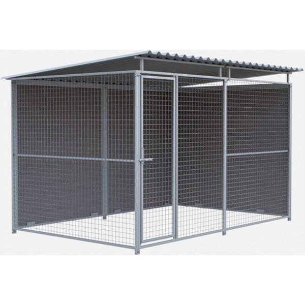 Chenil D'angle En Composite Wpc + Panneaux Grillage Mks - 3 M X 2 M-image
