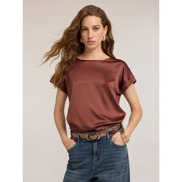 Motivi T-Shirt Bimaterica Donna, Marrone, Taglia S-image