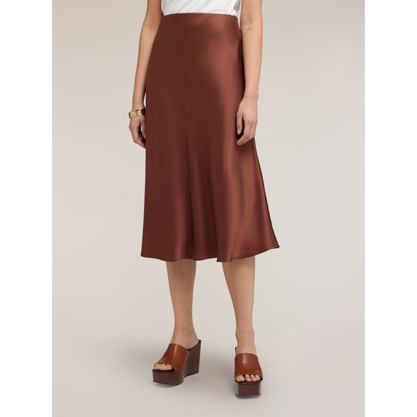 Motivi Gonna Midi Linea Ad A In Raso Donna, Marrone, Taglia 40-image