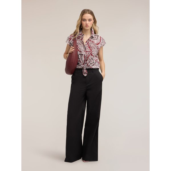 Motivi Pantaloni Palazzo In Popeline Di Cotone Donna, Nero, Taglia 36-image