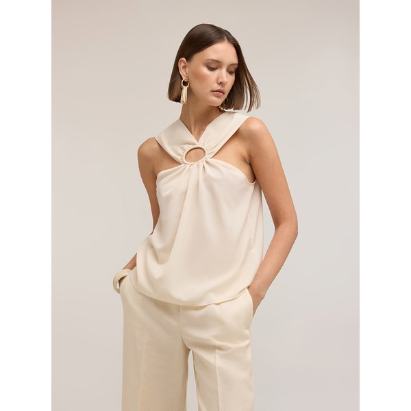 Motivi Top In CrêPe De Chine Con Anello Donna, Bianco, Taglia 46-image