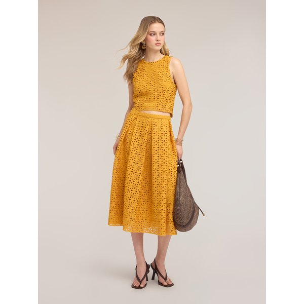 Motivi Gonna A Pieghe In Pizzo Macramé Donna, Giallo, Taglia 36-image
