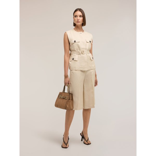 Motivi Gilet Sahariana Misto Lino Lyocell Donna, Beige, Taglia 40-image