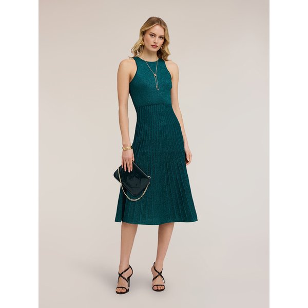 Motivi Vestito Flare In Maglia Plissé Donna, Verde, Taglia L-image