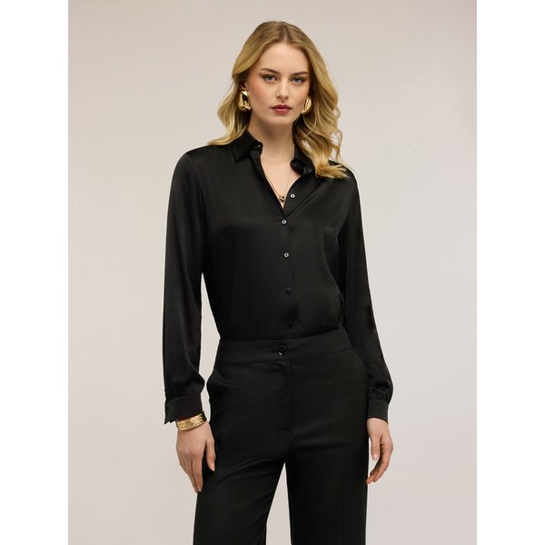 Motivi Camicia In Raso Di Viscosa Donna, Nero, Taglia 38-image