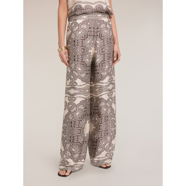 Motivi Pantaloni Palazzo In Raso Di Viscosa Stampata Donna, Beige, Taglia S-image