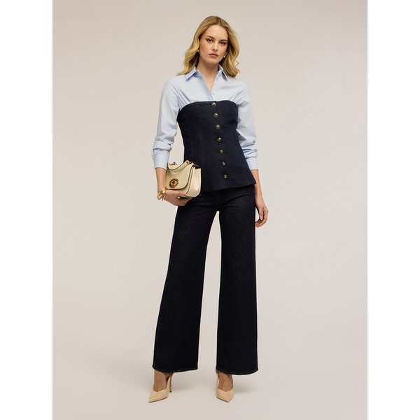 Motivi Jeans Palazzo Con Bottoni Decorativi Donna, Blu, Taglia 48-image