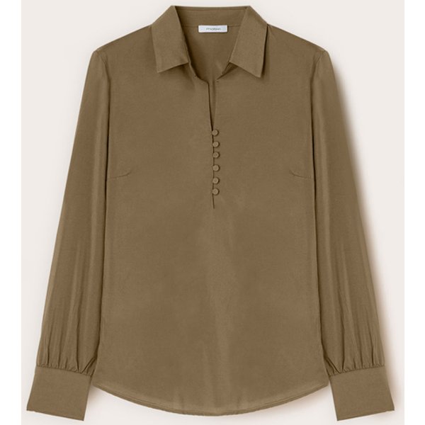 Motivi Blusa Con Colletto In Raso Donna, Verde Militare, Taglia 46-image