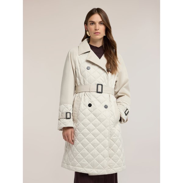 Motivi Trench Coat Trapuntato A Rombi Donna, Grigio, Taglia 42-image