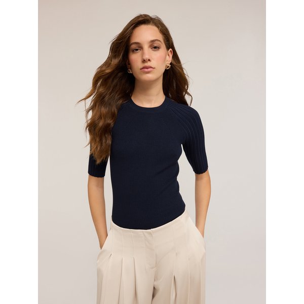 Motivi Maglia Maniche Corte A Coste Donna, Blu, Taglia S-image