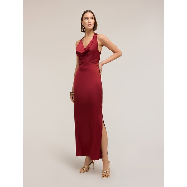 Motivi Vestito Lungo In Raso Con Drappeggio Donna, Bordeaux, Taglia 48-image