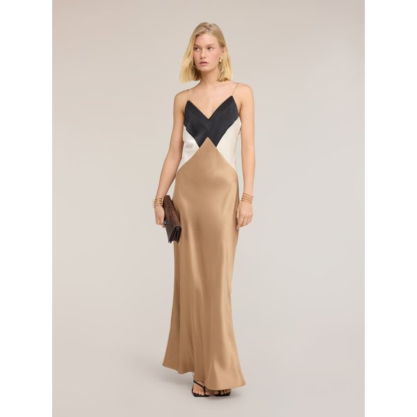 Motivi Vestito Lungo In Raso Donna, Beige, Taglia 40-image