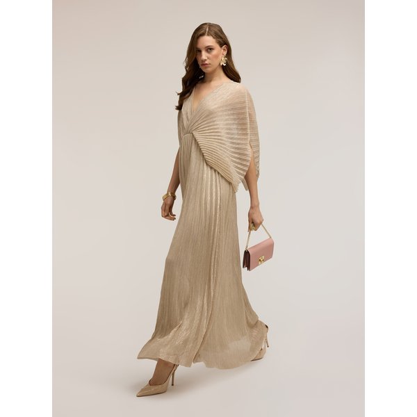Motivi Vestito Lungo Plissé Metallizzato Donna, Oro, Taglia S-image