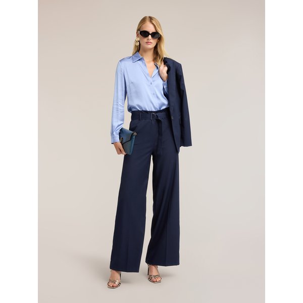 Motivi Pantaloni Palazzo In Cady Con Cintura Donna, Blu, Taglia 38-image