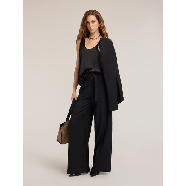 Motivi Pantaloni Palazzo In Cady Con Cintura Donna, Nero, Taglia 48-image