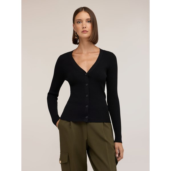 Motivi Cardigan In Maglia A Coste Donna, Nero, Taglia M-image