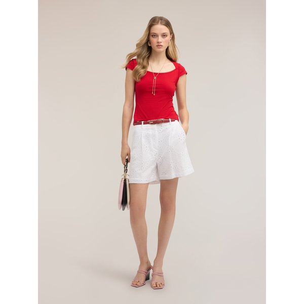 Motivi Shorts A Vita Alta In Sangallo Donna, Bianco, Taglia 38-image