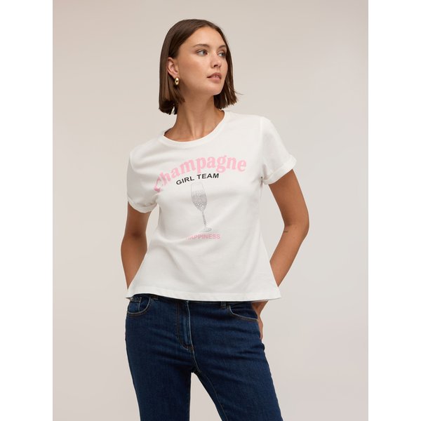 Motivi T-Shirt Con Stampa E Applicazioni Di Strass Donna, Bianco, Taglia S-image