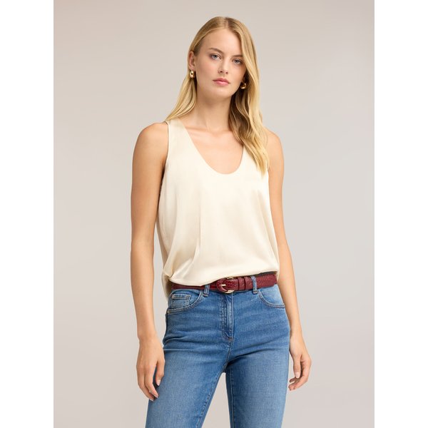 Motivi Top In Raso Di Viscosa Con Scollo Profondo Donna, Bianco, Taglia 48-image
