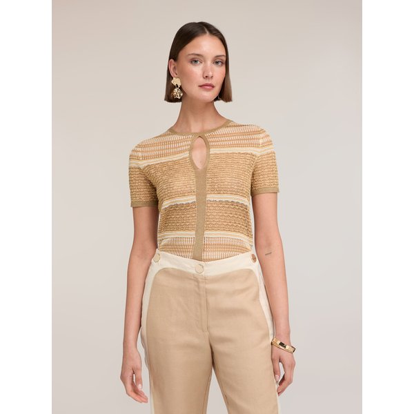 Motivi Maglia A Righe Misto Lurex Donna, Beige, Taglia Xs-image