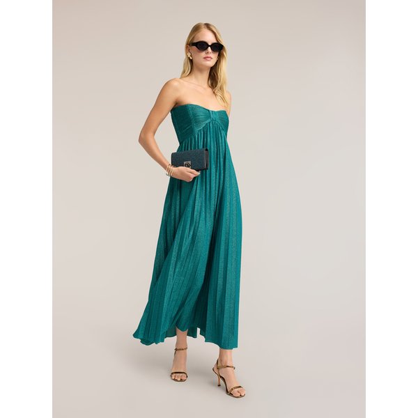 Motivi Vestito Lungo Plissé In Jersey Lurex Donna, Verde, Taglia 36-image