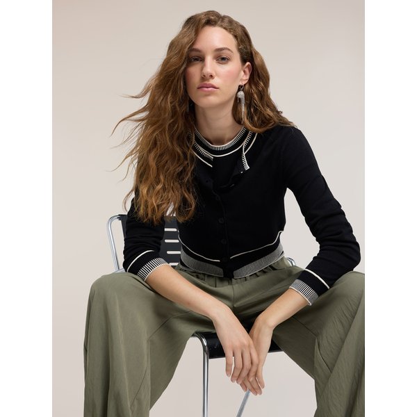 Motivi Cardigan Corto In Viscosa Con Bordi A Contrasto Donna, Nero, Taglia XS-image