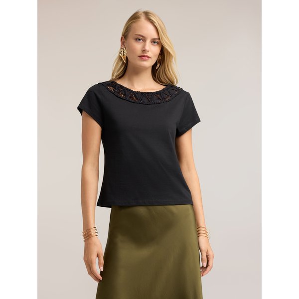 Motivi T-Shirt Con Scollo A Barchetta Ricamato Donna, Nero, Taglia Xs-image