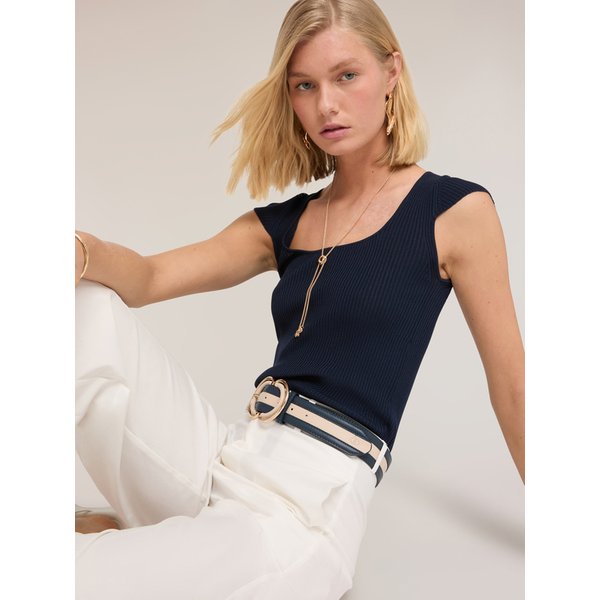 Motivi Maglia A Coste In Misto Viscosa Donna, Blu, Taglia L-image