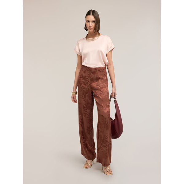Motivi Pantaloni Palazzo In Raso Jacquard Donna, Marrone, Taglia 36-image