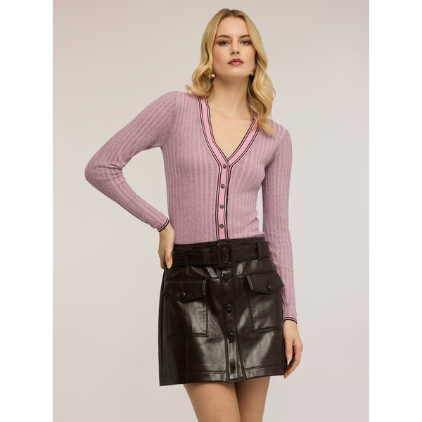 Motivi Cardigan In Maglia A Coste Misto Lurex Donna, Rosa, Taglia M-image